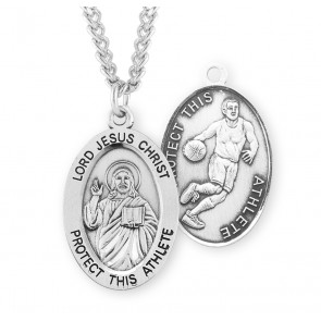 Lord Jesus Christ Oval Sterling Silver Basketball Male Athlete Medal 