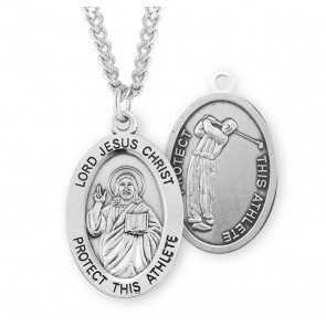 Lord Jesus Christ Oval Sterling Silver Golf Male Athlete Medal 