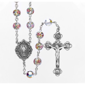 8mm Murano Flower Venetian Glass W/ 8mm Finest Crystal O.F. Beads Sterling Silver Rosary (212/161) Boxed