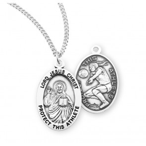 Sterling Silver Oval Lord Jesus Christ Female Volleyball Medal w/18" Ch-Bxd
