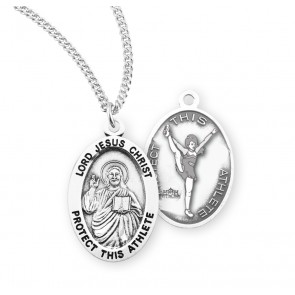 Sterling Silver Oval Lord Jesus Christ Female Cheer Medal w/18" Ch-Bxd
