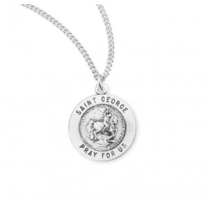 Sterling Silver 11/16" Round St. George Medal w/18" Ch-Bxd