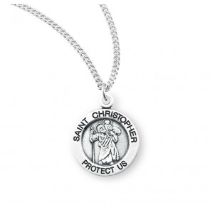 Sterling Silver Med Rd St Christopher-*18" Ch-Bxd