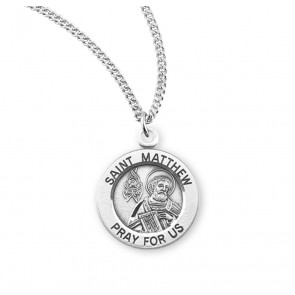 Sterling Silver Med Rd St Matthew- 18" Ch-Bxd