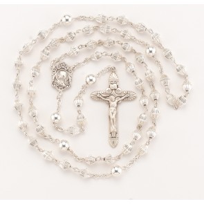 Bicone Corrugated Sterling Silver Rosary