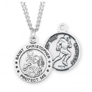 Sterling Silver St. Christopher Football  Medal- 24" Ch-Bxd