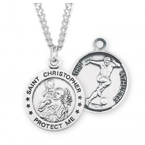 Saint Christopher Round Sterling Silver Soccer Male Athlete Medal 