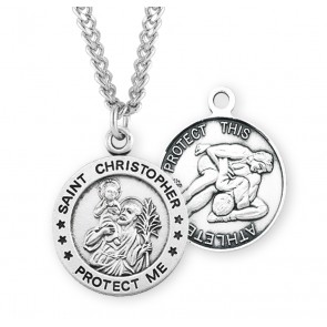Saint Christopher Round Sterling Silver Wrestling Male Athlete Medal 