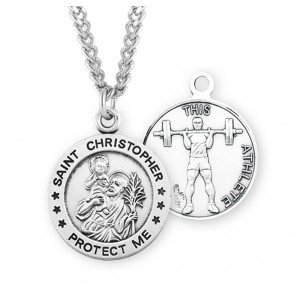 Saint Christopher Round Sterling Silver Weight Lifting Male Athlete Medal 