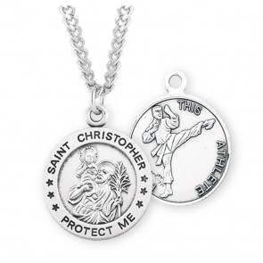 Saint Christopher Round Sterling Silver Martial Arts Male Athlete Medal 