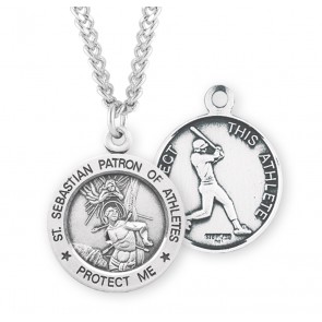 Sterling Silver Rd St. Sebastian Baseball Medal-24" Ch-Bxd
