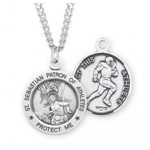 Sterling Silver Rd St Sebastian Football Medal 24" Ch-Bxd