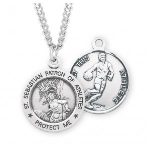 Sterling Silver Rd St. Sebastian Basketball Medal-24" Ch-Bxd