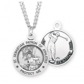 Sterling Silver Rd St Sebastian Golf Medal 24" Ch-Bxd