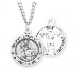 Saint Sebastian Round Sterling Silver Weight Lifting Male Athlete Medal 