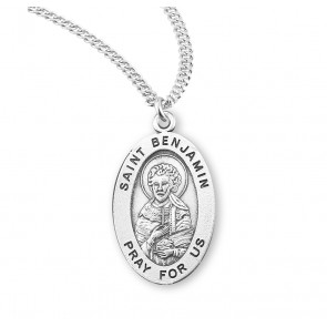 Sterling Oval St Benjamin Sz 4 Medal-*20" Ch-Bxd