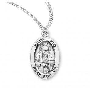 Sterling Silver Oval St Pio-*20" Ch-Bxd