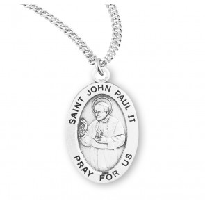 Sterling Silver Oval St. John Paul II Medal-*20" Ch-Bxd