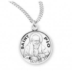 Sterling Silver Round St Pio-*20" Ch-Bxd