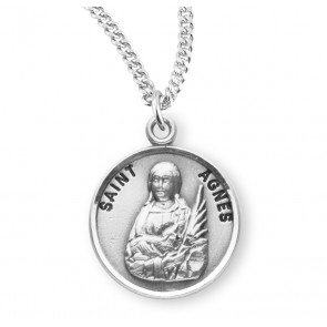 Sterling Silver Round St Agnes-*18" Ch-Bxd