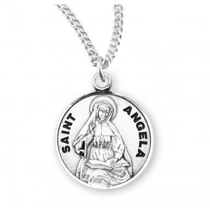 Patron Saint Angela Round Sterling Silver Medal