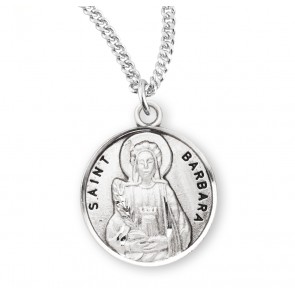Sterling Silver Round St Barbara-*18" Ch-Bxd