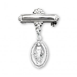 Sterling Silver Baby Miraculous Medal on a bar pin