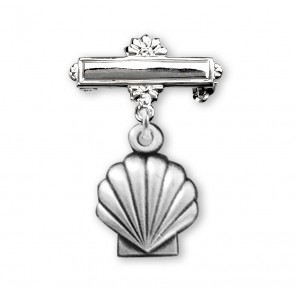 Sterling Silver Baby Holy Baptism Shell Medal on a Bar Pin