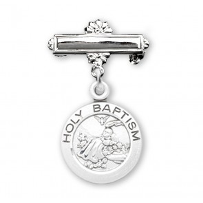 Sterling Silver Baby Holy Baptism Round Medal on a Bar Pin