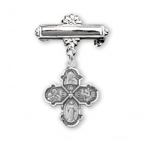 Sterling Silver Baby Four-Way Medal on a Bar Pin