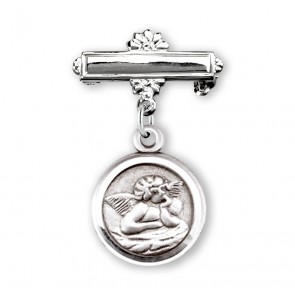 Sterling Silver Davinci Little Angel Round Medal wBar Pin-Bxd