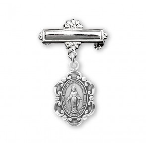 Sterling Silver Small Miraculous Baby Medal w/Bar Pin-Bxd