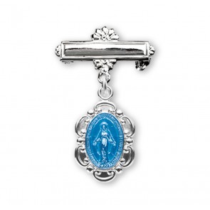 Sterling Silver Fancy Edge Miraculous Medal on a Bar Pin