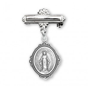 Sterling Silver Baby Miraculous Baby Medal on a Bar Pin