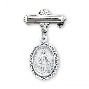 Sterling Silver Small Miraculous medal w/Bar Pin-Bxd