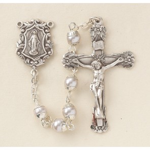 White Imitation Pearl Capped Rosary