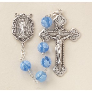 Blue Venetian Glass Flower Rosary 