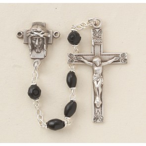 Black Oval Cocoa Bead Rosary 