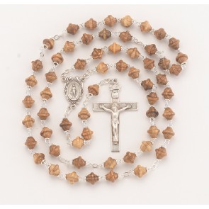 Genuine 8mm Walnut Bi-Cone Rosary w/Sterling Silver Ctr & Cfx-(354/158)-Bxd
