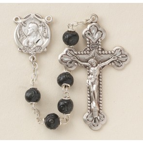 Black Carved Boxwood Bead Rosary