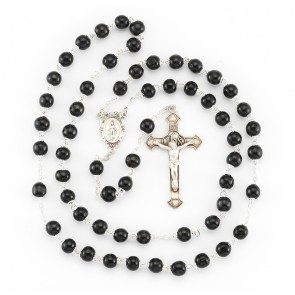 Black Round Boxwood Rosary 