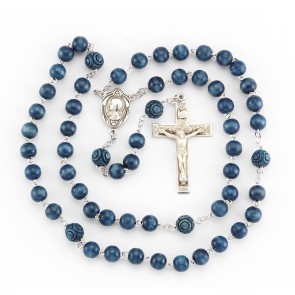 Blue Round Italian Wood Rosary 
