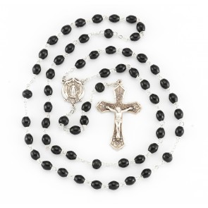 Black Oval Boxwood Rosary 