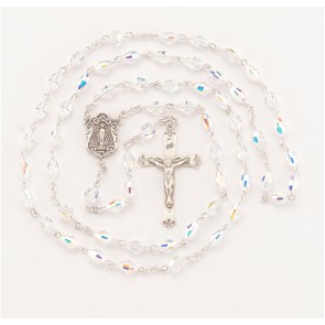 6 x 4mm Oval Finest Crystal Rosary w/Sterling Silver Ctr & Cfx-(313/3864)-Bxd