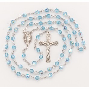 6mm Finest Crystal Aqua Rosary w/Sterlimg Silver Ctr & Cfx-(03/153)-Bxd