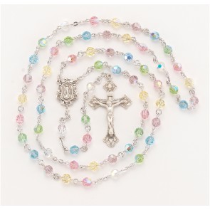 6mm Finest Crystal Multi Rosary w/Sterling Silver Ctr & Cfx-(54/117)-Bxd