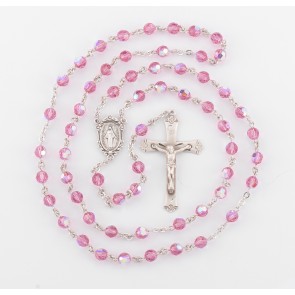 6mm Finest Pink (AB) Rosary w/Sterling Silver Ctr & Cfx-(80/145)-Bxd