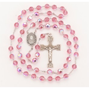 8mm Pink Finest (AB) Rosary w/Sterling Silver Ctr & Cfx-(95/186)-Bxd