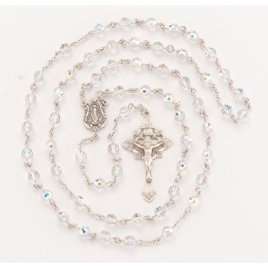 6mm Finest Fireball Crystal Rosary w/Sterling Silver Ctr & Cfx-(05/139)-Bxd