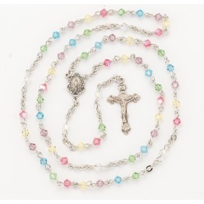4mm Finest Multi Rondell Rosary w/Sterling Silver Ctr & Cfx-(08/1891)-Bxd